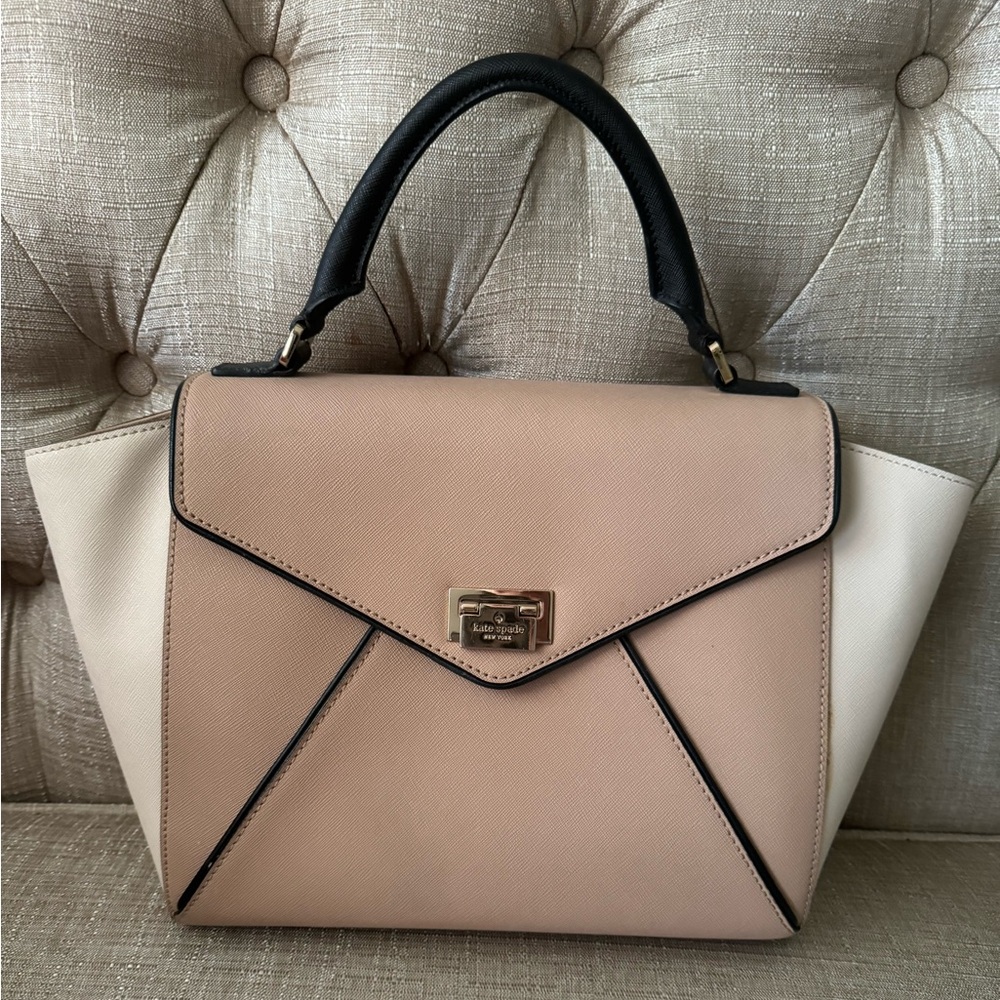 kate spade Blush Pink & Cream Top Handle Satchel with Black Handle